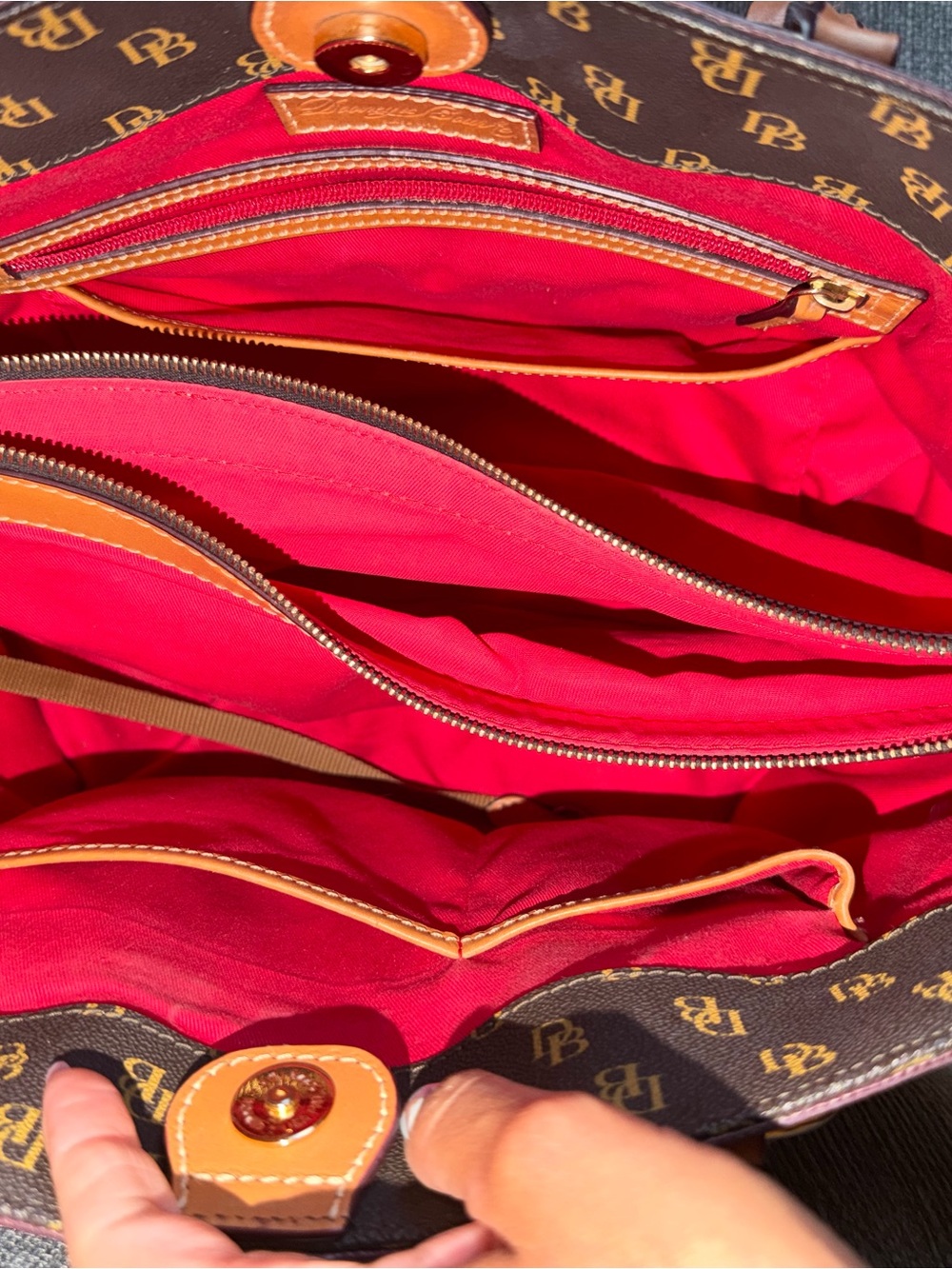Dooney & Bourke Brown Monogram Tote with Tan Braided Handles - Picture 4 of 9